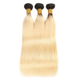 9A #1B/613 Blonde Hair With Dark Roots Hair Weaving Straight