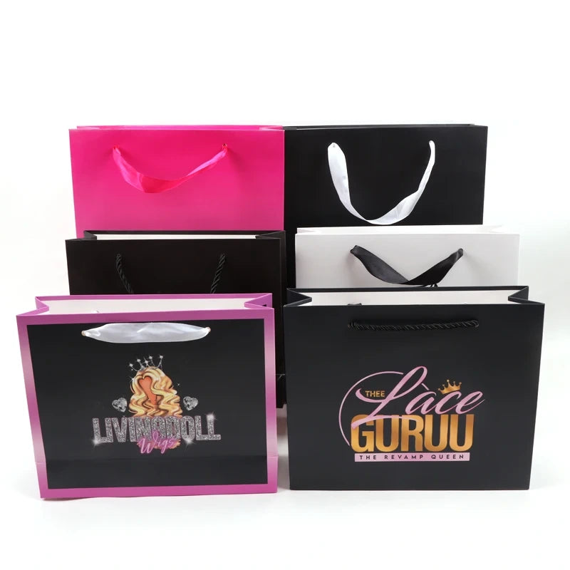 Custom Logo Paper Tote Bags For Hair Extensions & Wigs