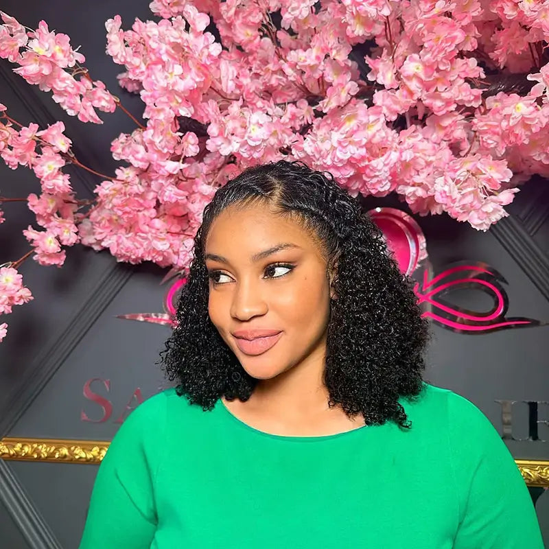 Double Drawn 13x4 lace frontal wig pixie curl 250% density